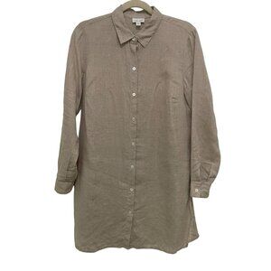 J.Jill Love Linen Beige Button-Front Long-Sleeve Tunic Shirt Womens S Relax Fit